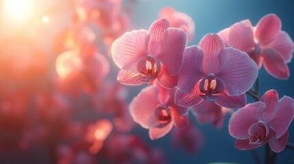 Plakat Beautiful Pink Orchid Flowers in Soft Light with Delicate Petals and Background