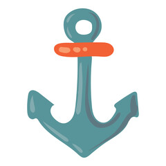 Colored anchor, marine equipment of ship on flat style. Anchor icon for stability of pirate and fishing boat, yacht and sailboat in sea. Vector isolated illustration on transparent background.