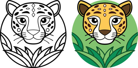 Cheetah Coloring Page Jungle Cat Head, Wild Animal Illustration