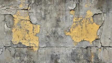 Cracked Yellow Cement and Concrete Wall with Textured Background for Construction and Design Projects