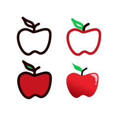 set of red apples with leaves