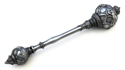 ornate silver mace with decorative elements isolated on white background for medieval or fantasy themed projects