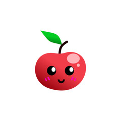 cute apple cartoon vector design, red apple with leaves isolated on white background 