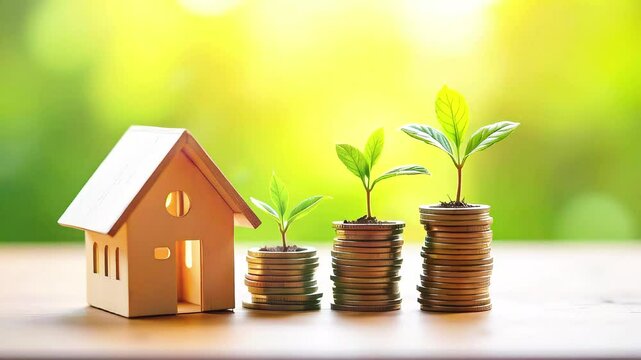 Financial Growth Concept with Coins and Small Green Plants