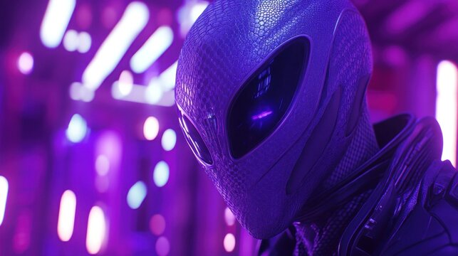 Futuristic android in purple neon light.