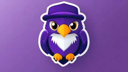 Fototapeta premium A purple cartoon bird in a hat. Cute illustration with a playful vibe.