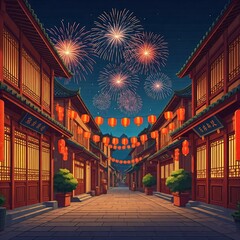 Obraz premium Lunar Celebration in Old Chinese Town