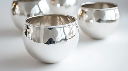 Shiny silver trophies arranged elegantly for celebrating achievements and success in a modern setting