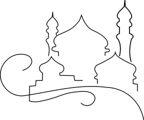 Mosque One-Line Drawing, Outline Vector Illustration for Ramadan Design