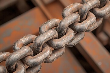 Fototapeta premium Rusty Metal Chain Links Repeating in a Close-Up Perspective