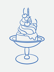 Hand-drawn dessert Illustration. Line art, ink, minimalist style. Vector illustration. Party collection.