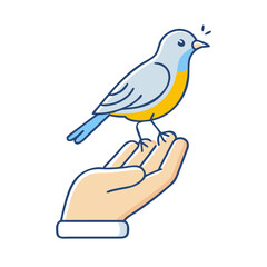 bird perched on finger vector icon, pet day vector illustration - simple illustration of bird perched on finger perfect for logos, and pet day-themed designs.