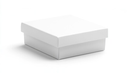 Naklejka premium Minimalist white gift box with lid on clean white background showcasing elegant simplicity and soft drop shadow for festive design uses