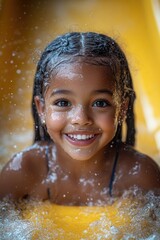 A young girl smiling and having fun playing in the water