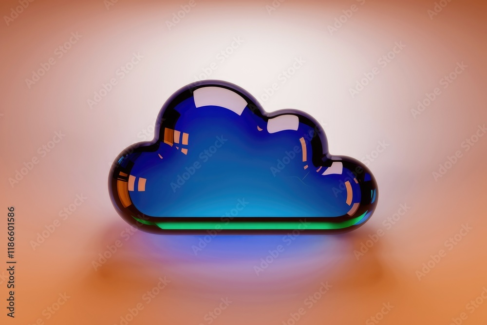 Poster a glossy, blue cloud icon, symbolizing cloud computing and digital storage.
