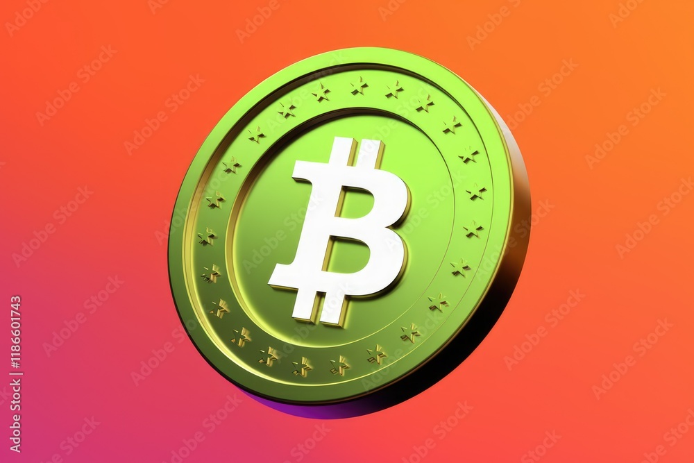 Poster a 3d rendering of a gold bitcoin cryptocurrency coin with a white bitcoin symbol.