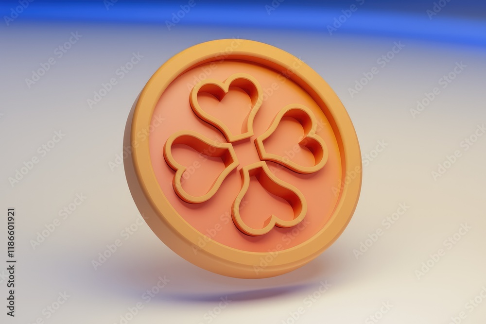 Aufkleber Orange circular emblem with a four-leaf clover design composed of heart shapes.