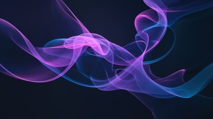 Obraz premium Abstract artwork featuring flowing, translucent, purple and blue waves on a dark background.