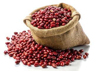 Rustic Sack of Red Adzuki Beans on White Background - Healthy Food Photography