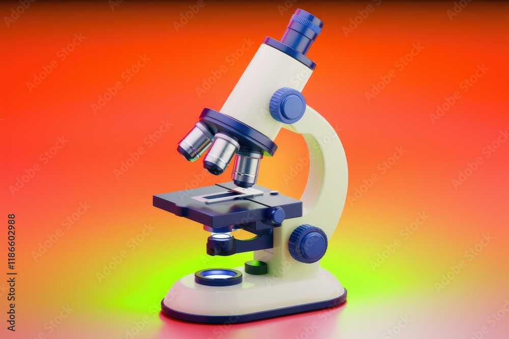 Poster a high-powered microscope ready for scientific discovery and exploration of the microcosm.