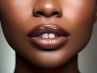 Fototapeta premium Close up of beautiful natural full lips of an Afroamerican woman