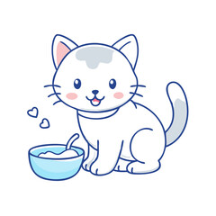 kitten with milk bowl vector icon, pet day vector illustration - simple illustration of kitten with milk bowl perfect for logos, and pet day-themed designs.