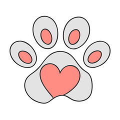 pet paw with heart vector icon, pet day vector illustration - simple illustration of pet paw with heart perfect for logos, and pet day-themed designs.