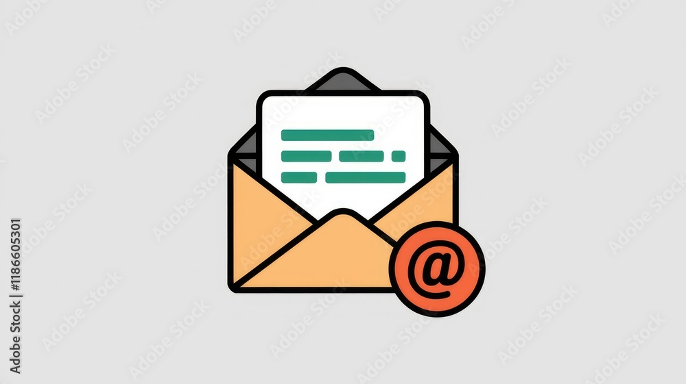 Aufkleber An email icon depicting an open envelope with a message inside and an '@' symbol indicating email.