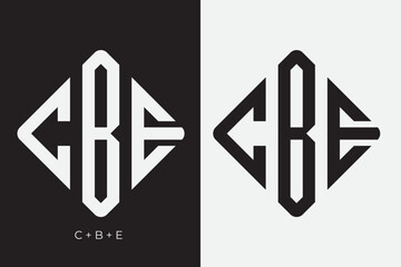 Initial  letters c,b,e monogram with square rotate logo template black and white