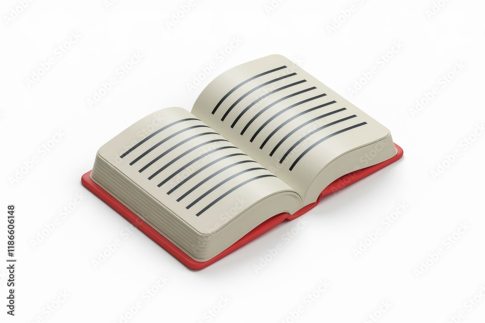 Poster an open book with blank pages, red cover, isolated on white background. ready for your text or desig