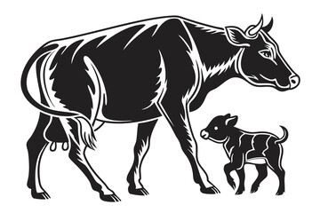 A black and white cow with clave vectors on a white background