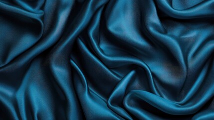 Obraz premium Luxurious dark blue satin fabric with gentle rippled texture ideal for elegant backdrops and packaging designs in navy and teal color palette