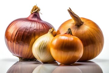 Silhouette of Big Brown & Sweet Onions on White Background - Stock Photo