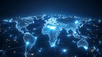 Global digital connectivity visualization earth infographic night aerial view