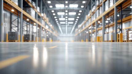 Industrial Hygiene Safety Management in the Workplace. A spacious, well-lit warehouse interior with high ceilings, organized shelving, and a clean floor, ready for storage and logistics operations.