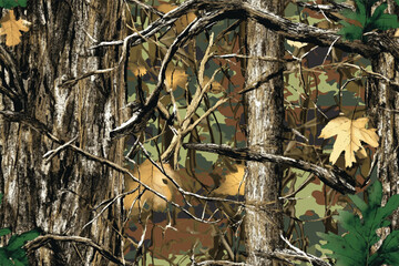 Forest Camo Pattern Featuring Real Tree Elements for Military Uniforms