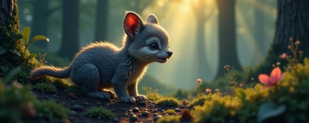 Obraz premium Softly glowing forest creature with matted fur, wildlife, nature