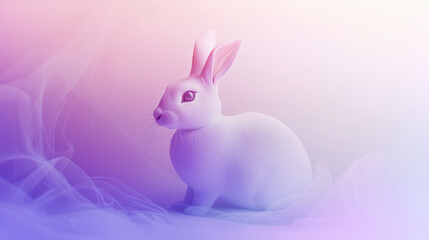 Obraz premium White background, a white rabbit, soft pink and purple gradient, blurred, dreamy effect, Easter card