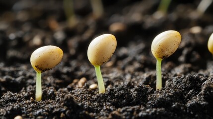 New life sprouting from soil with delicate seedlings emerging symbolizing growth and renewal in nature.