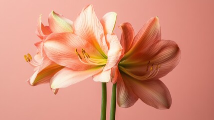 Fototapeta premium Delicate blooming flowers with soft hues displayed against a tranquil pink backdrop showcasing elegance and beauty in floral arrangements