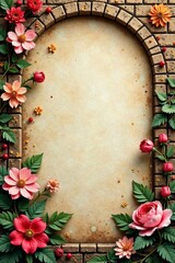 Vintage-style castle wall featuring intricate botanical patterns , leaf, ancient