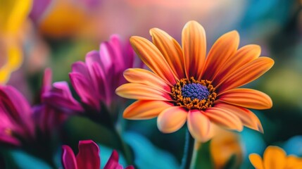 Fototapeta premium Vibrant Orange Flower Close-Up in a Colorful Garden