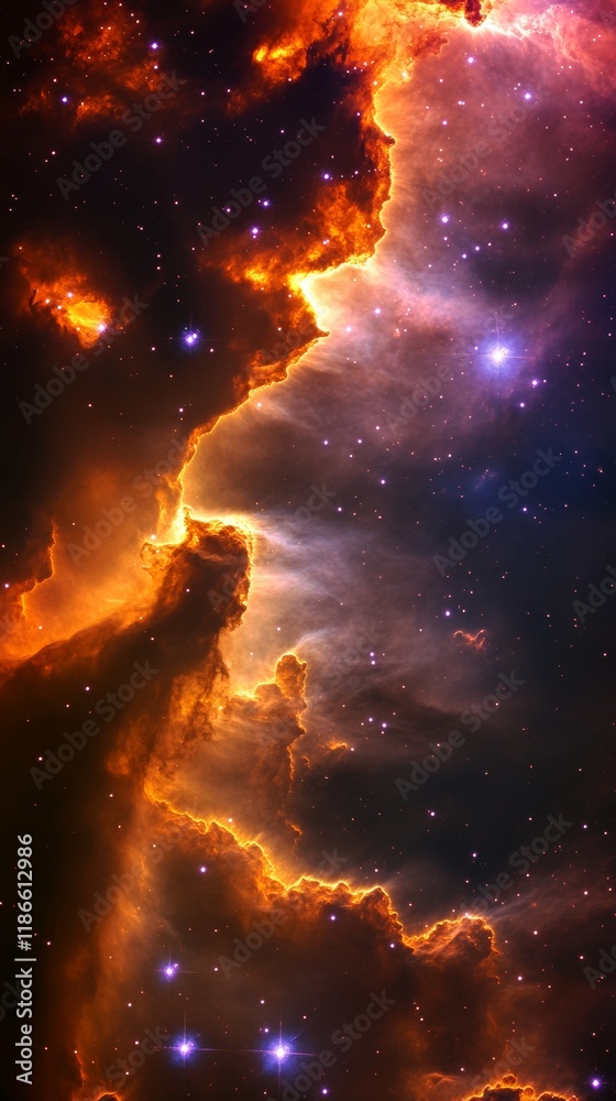 Wall mural colorful nebula in the universe with copy space vertically 9:16