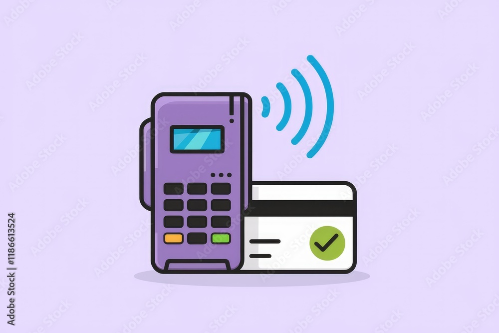 Poster Contactless payment using a card reader and NFC technology for secure transactions.
