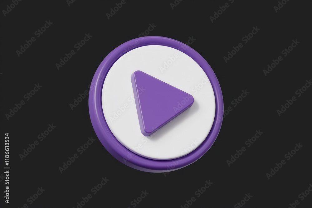 Aufkleber A 3D render of a purple play button on a white circle, symbolizing media playback.