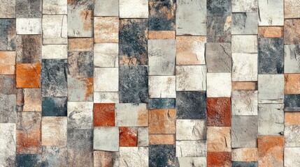 Vintage mosaic brick wall texture for exterior design inspiration featuring muted colors and various stone patterns