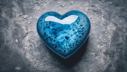 Obraz premium Blue heart-shaped stone on concrete surface.