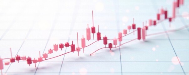 Wireframe stock market graph with abstract Japanese candlesticks on white background, wireframe, growth