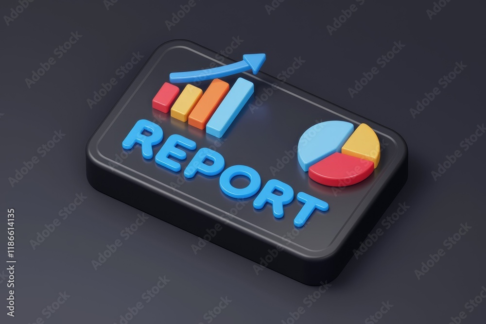 Poster Business report visualization with bar chart and pie chart showing growth.