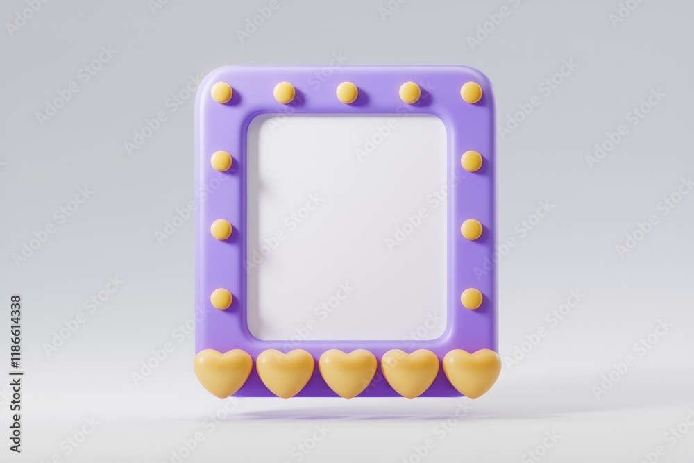 Poster purple frame with yellow hearts and blank space for text or image.
